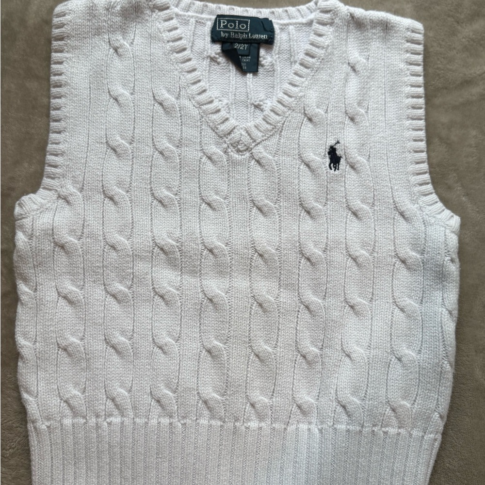 Polo by Ralph Lauren Kids White Cable Knit V-Neck Vest